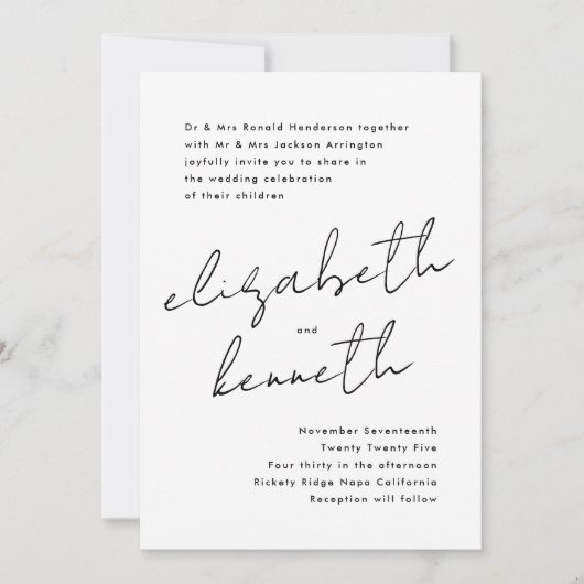 Stijlvolle moderne aangepaste namen Tuxedo White W Kaart (Voorkant)