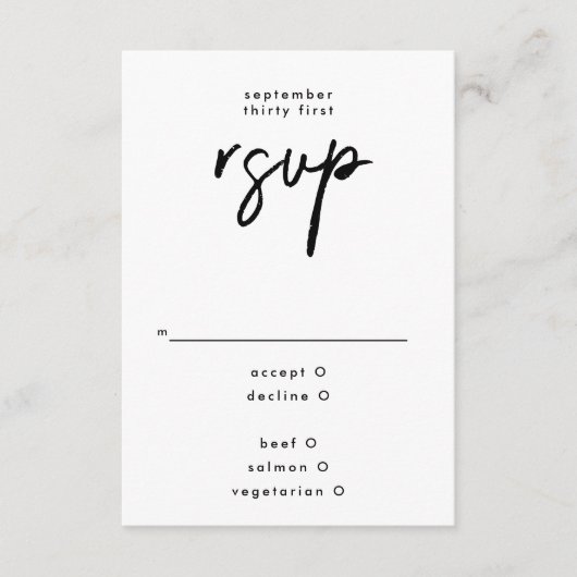 Stijlvolle moderne aangepaste namen zwart withuwel RSVP kaartje (Voorkant)