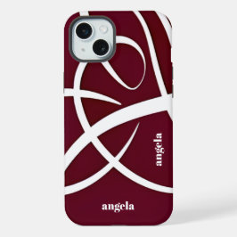 Stijlvolle moderne abstracte bordeaux witte lijnen iPhone 15 plus case