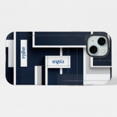 Stijlvolle moderne abstracte geometrische marinebl iPhone hoesje (Achterkant horizontaal)