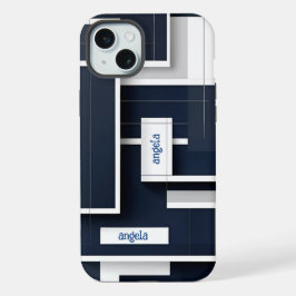 Stijlvolle moderne abstracte geometrische marinebl iPhone 15 plus case