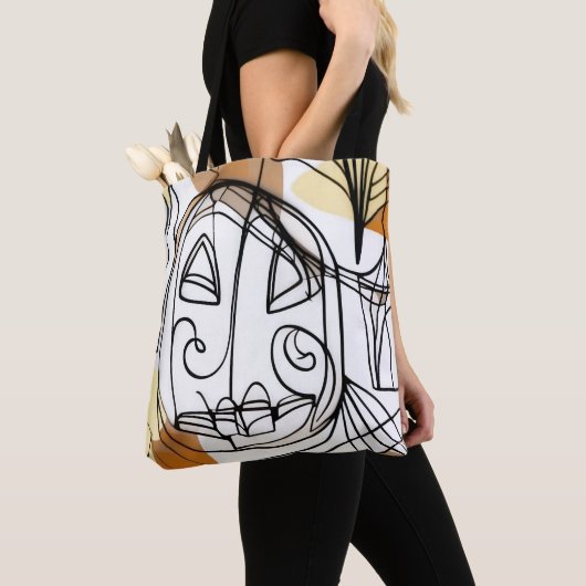 Stijlvolle moderne abstracte lijn kunst pompoen Ha Tote Bag (Dichtbij)