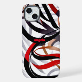 Stijlvolle moderne abstracte roodbruine wervelinge iPhone 15 plus case
