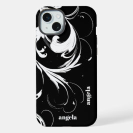 Stijlvolle moderne abstracte witte wervelingen op  iPhone 15 plus case