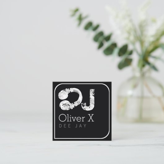 Stijlvolle & moderne black square professionele DJ Vierkante Visitekaartje (Staand voorkant)