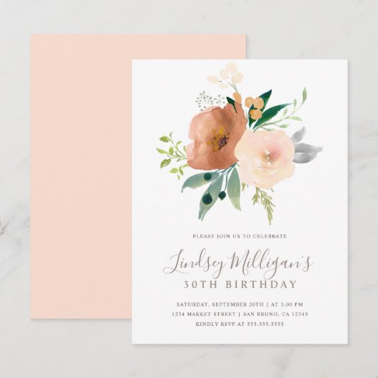 Stijlvolle moderne Blush Pink Pastel Bloemen Verja Uitnodiging Briefkaart (Voorkant / Achterkant)