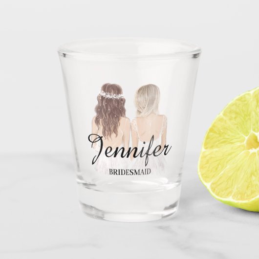 stijlvolle moderne bruidsmeisje gepersonaliseerd shot glas (Voorkant)