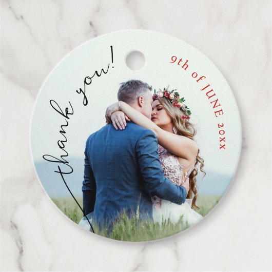 Stijlvolle moderne dank u trouwfoto Web QR-code Bedankjes Labels (Voorkant)