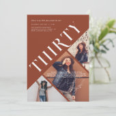Stijlvolle moderne dertig | 30e verjaardag 3 foto kaart (Staand voorkant)