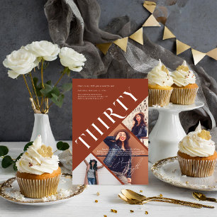 Stijlvolle moderne dertig   30e verjaardag 3 foto kaart