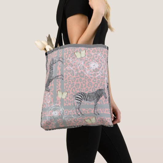 Stijlvolle Moderne Eclectische Chic Pastel Roze Gr Tote Bag (Dichtbij)