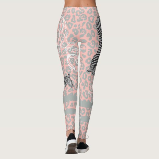 Stijlvolle moderne eclectische pastelroze grijs leggings (Achterkant)