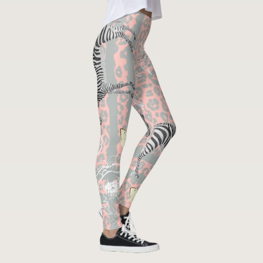 Stijlvolle moderne eclectische pastelroze grijs leggings (Rechts)