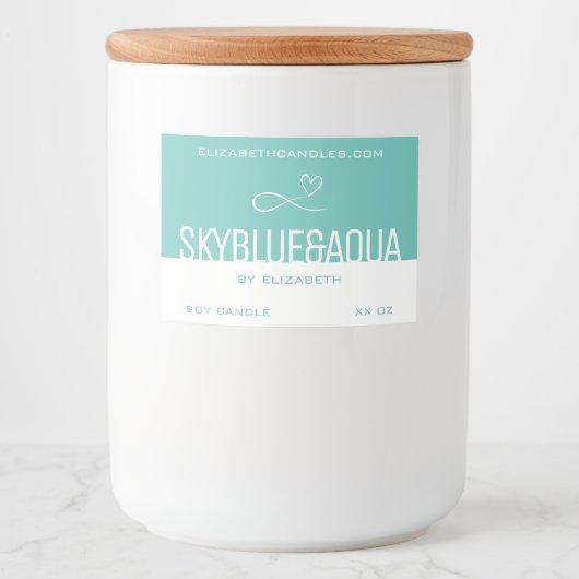 Stijlvolle moderne eenvoudige gewone turquoise wit voedselcontainer etiket (Voorkant)