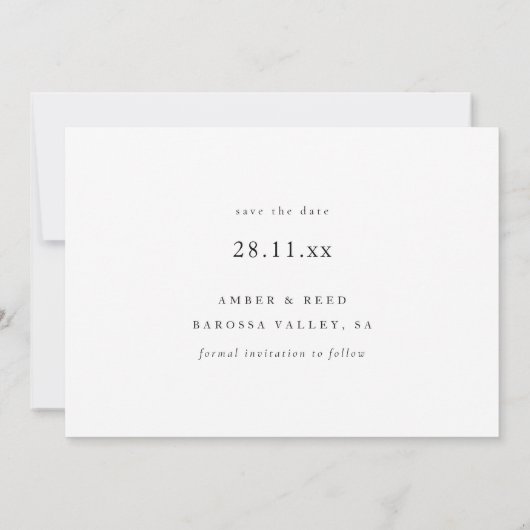 Stijlvolle, moderne, eenvoudige kalligrafie save the date (Achterkant)