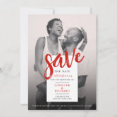 Stijlvolle moderne eenvoudige rood en wit foto bru save the date (Voorkant)