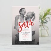 Stijlvolle moderne eenvoudige rood en wit foto bru save the date (Staand voorkant)
