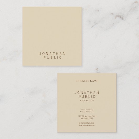 Stijlvolle, moderne, elegante beige Sjabloon Vierkante Visitekaartje (Voorkant / Achterkant)