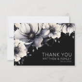 Stijlvolle moderne elegante bloemenzwarte bruiloft bedankkaart (Voorkant)