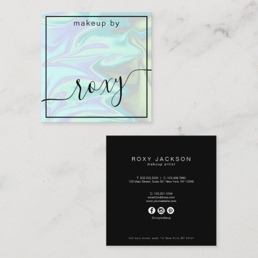 Stijlvolle, moderne, elegante grilholografische ma vierkante visitekaartje (Voorkant / Achterkant)