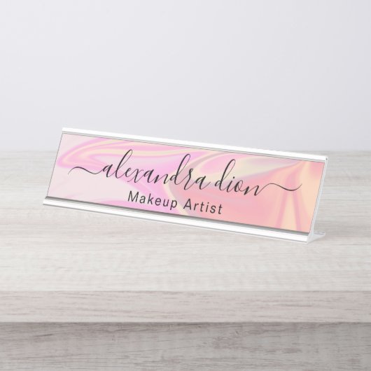 Stijlvolle moderne, elegante holografische make-up bureau naambordje (Voorkant)