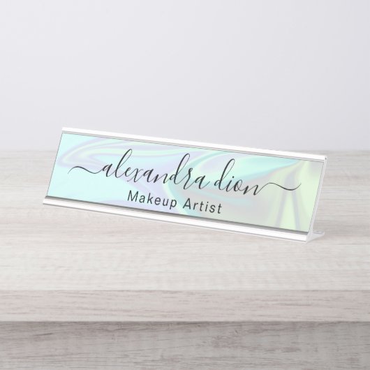 Stijlvolle moderne, elegante holografische make-up bureau naambordje (Voorkant)