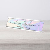 Stijlvolle moderne, elegante holografische make-up bureau naambordje (Voorkant)