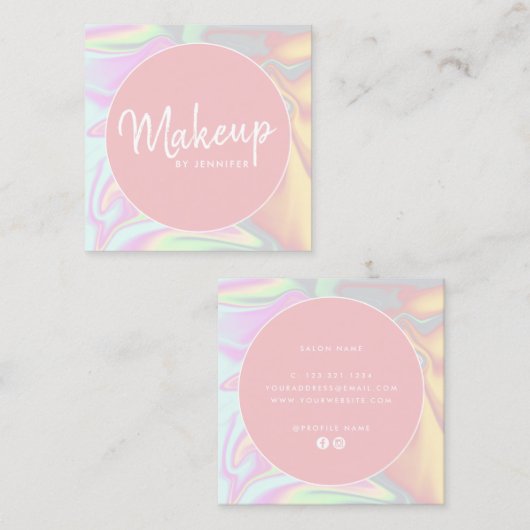 Stijlvolle moderne elegante holografische make-up vierkante visitekaartje (Voorkant / Achterkant)