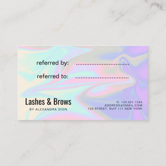 Stijlvolle moderne, elegante holografische verwijz aanbevelingskaartje (Achterkant)