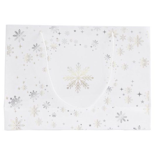 Stijlvolle moderne elegante snowflakes, naam kerst groot cadeauzakje (Achterkant)