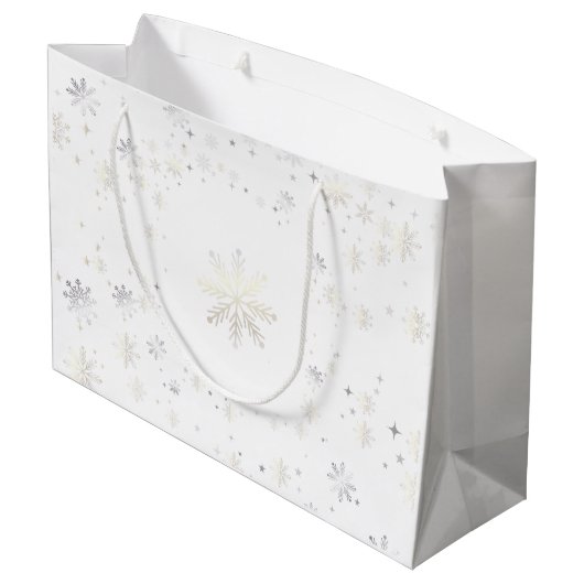 Stijlvolle moderne elegante snowflakes, naam kerst groot cadeauzakje (Achterkant Gekanteld)