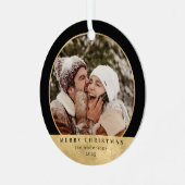 Stijlvolle moderne faux gouden kerstpaar foto metalen ornament (Voorkant links)