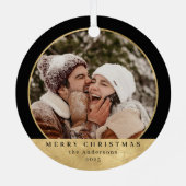 Stijlvolle moderne faux gouden kerstpaar foto metalen ornament (Achterkant)