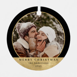 Stijlvolle moderne faux gouden kerstpaar foto metalen ornament