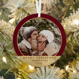 Stijlvolle moderne faux gouden kerstpaar foto metalen ornament