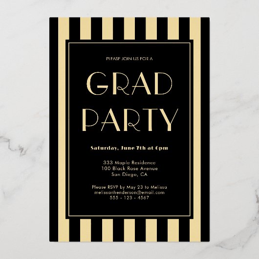 Stijlvolle moderne foto afstuderen partij goud folie uitnodiging (Achterkant)