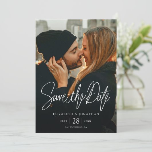 Stijlvolle Moderne Foto Save the Date Wedding Kaar (Staand voorkant)