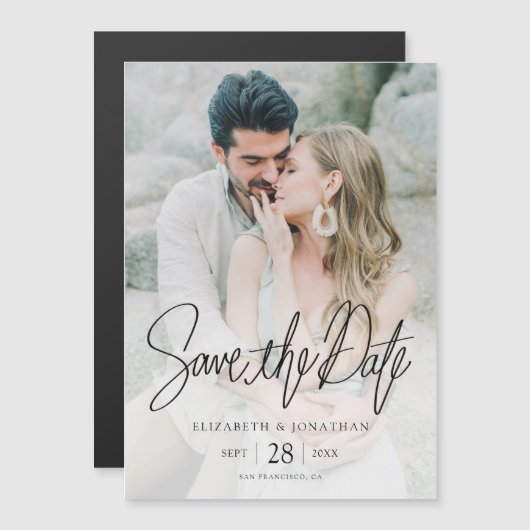 Stijlvolle Moderne Foto Save the Date Wedding Magnetische Uitnodiging (Voorkant / Achterkant)