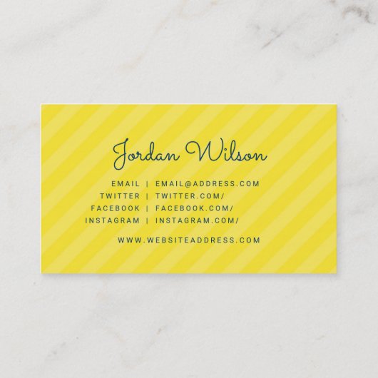 Stijlvolle Moderne Gele & Blauwe Strepen Social Me Visitekaartje (Achterkant)