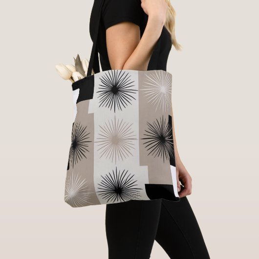 Stijlvolle moderne geometrische beige zwarte Starb Tote Bag (Dichtbij)