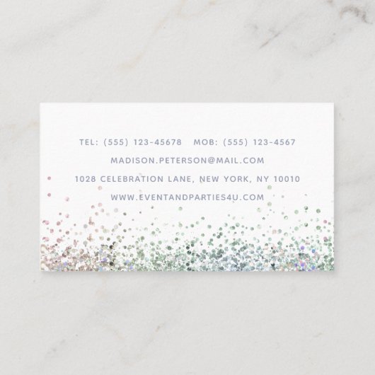 Stijlvolle moderne Glitter Event Coordinator Plann Visitekaartje (Achterkant)
