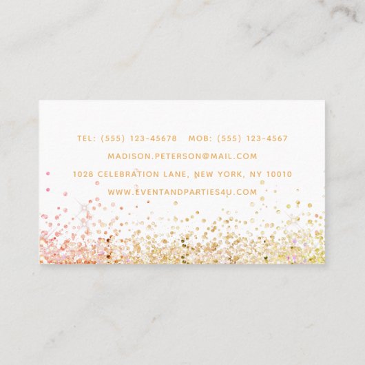 Stijlvolle moderne Glitter Event Coordinator Plann Visitekaartje (Achterkant)