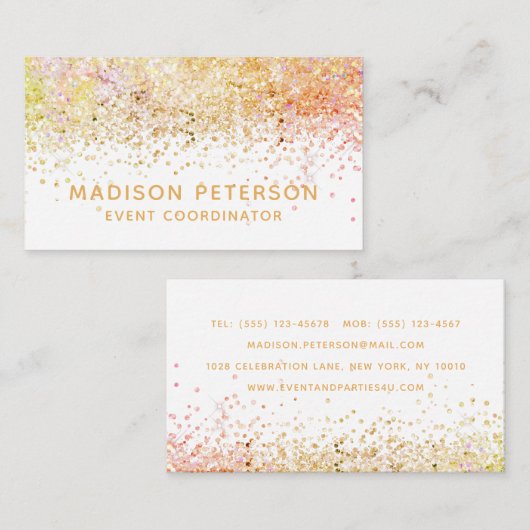 Stijlvolle moderne Glitter Event Coordinator Plann Visitekaartje (Voorkant / Achterkant)