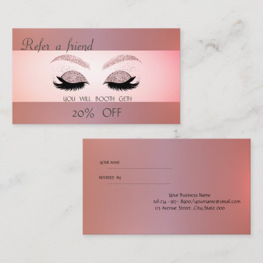 Stijlvolle moderne Glitter Faux Lashes Reference K Aanbevelingskaartje (Voorkant / Achterkant)