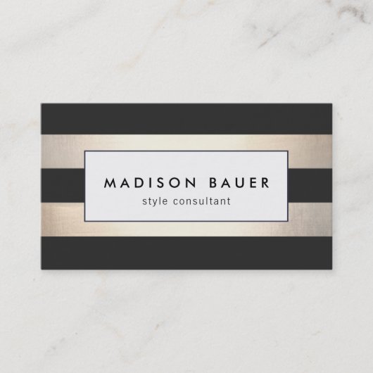 Stijlvolle, moderne Gold Black Stripes Visitekaartje (Voorkant)
