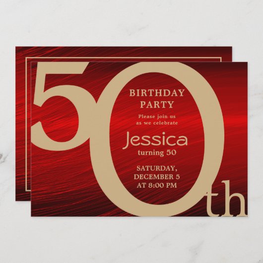Stijlvolle, moderne gouden en rode feestdag kaart (Voorkant / Achterkant)