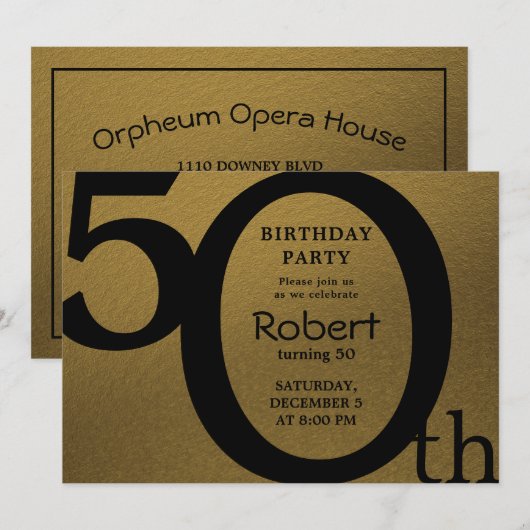 Stijlvolle Moderne Gouden en Zwarte Verjaardagsuit Kaart (Voorkant / Achterkant)