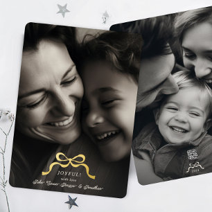 Stijlvolle moderne gouden kerstboog   foto folie feestdagenkaart