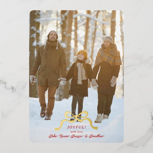 Stijlvolle moderne gouden kerstboog foto folie feestdagenkaart (Voorkant)