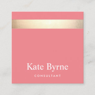 Stijlvolle moderne gouden streep koraal roze vierkante visitekaartje